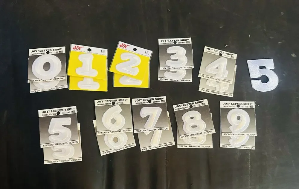 Joy Letter Shop Embroidered Stick On Iron On Lot Of Numbers White 1.5”